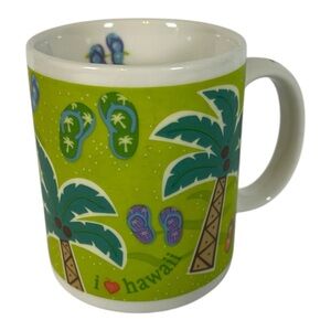 "I LOVE HAWAII" Coffee Mug Palm Trees, Flip-Flops, Novelty Souvenir Islander